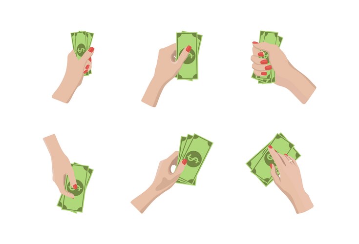 Pay for something hand holds bills drawing Vector Image