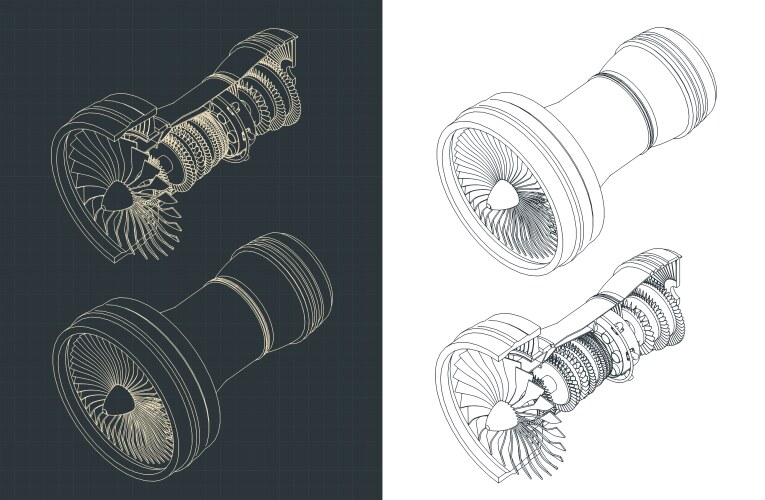 turbofan engine isometric blueprints vector image