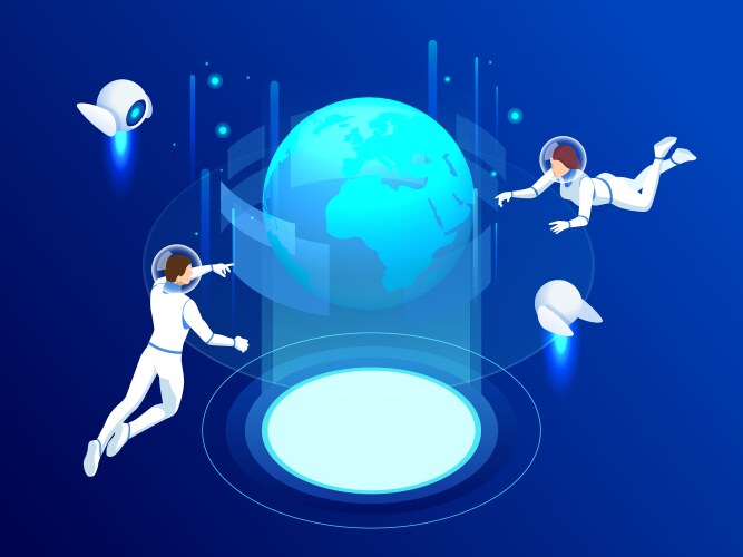 isometric global network planet earth astronauts vector image