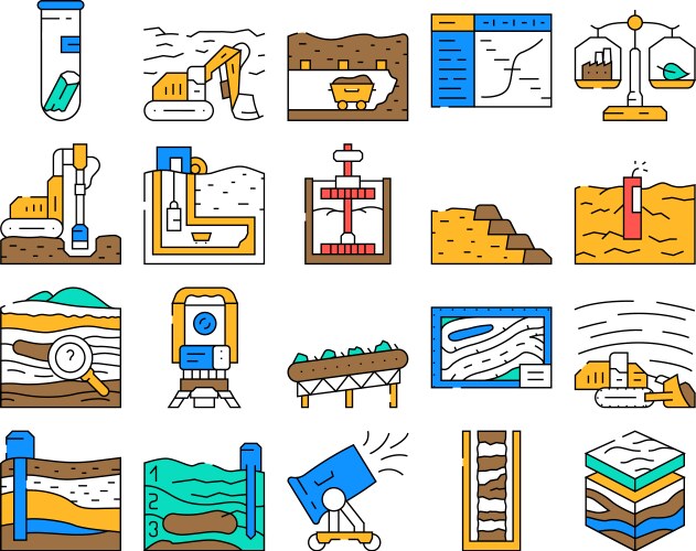 Mining engineer industry icons set – Royalty-Free Vector | VectorStock