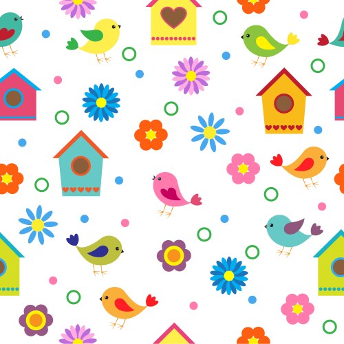 Seamless pattern with colorful small birds Vector Image