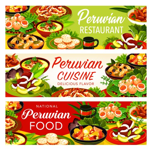 Peruvian cuisine menu fish meat vegetable food Vector Image