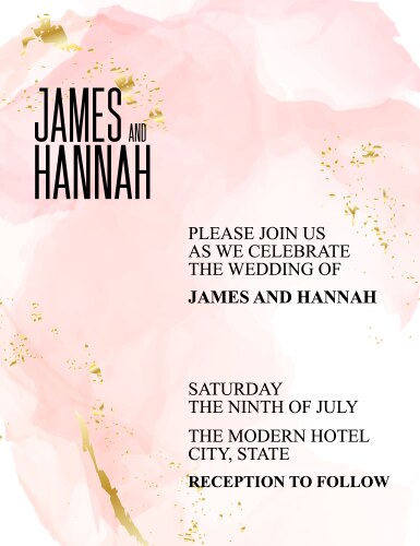 Rose Gold Alcohol Ink Wedding Invitation Vector Image