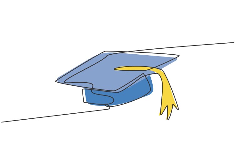 Single one line drawing of graduation hat Vector Image