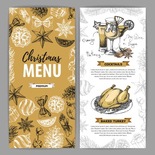 hand drawing christmas holiday menu design vector image