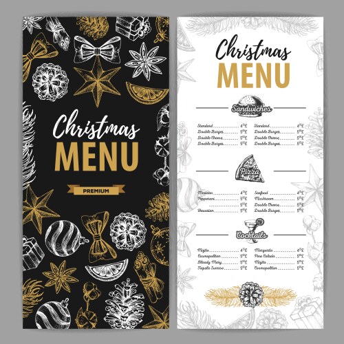 Hand drawing christmas holiday menu design vector image