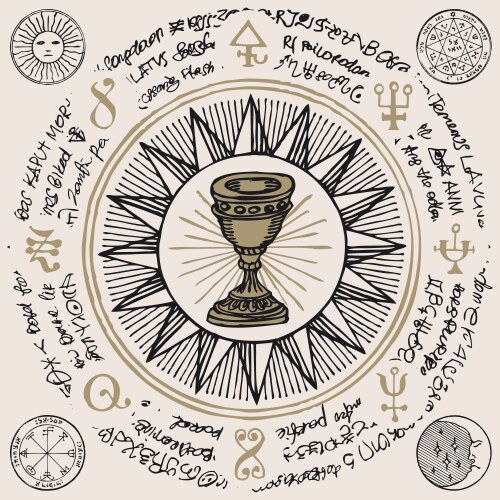 Banner with grail and esoteric masonic symbols Vector Image