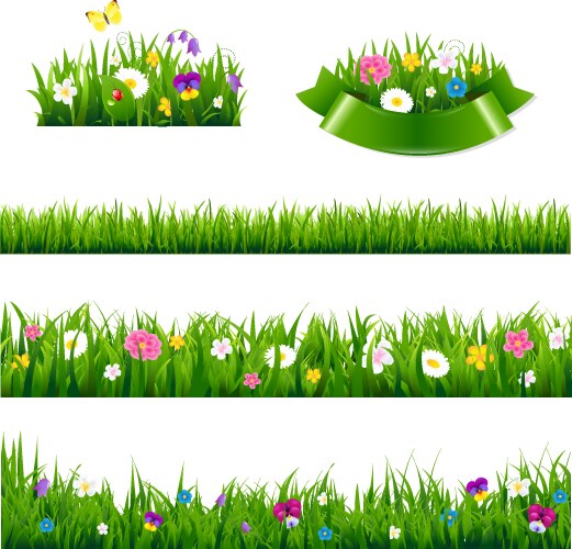 Set borders with grass and flowers Royalty Free Vector Image