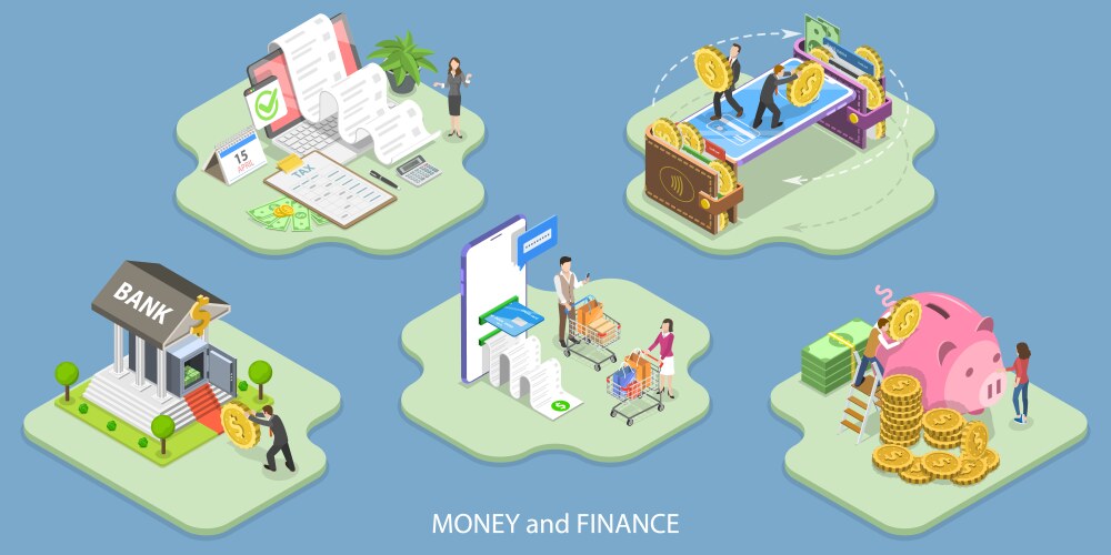 Home finance flat isometric concept Royalty Free Vector