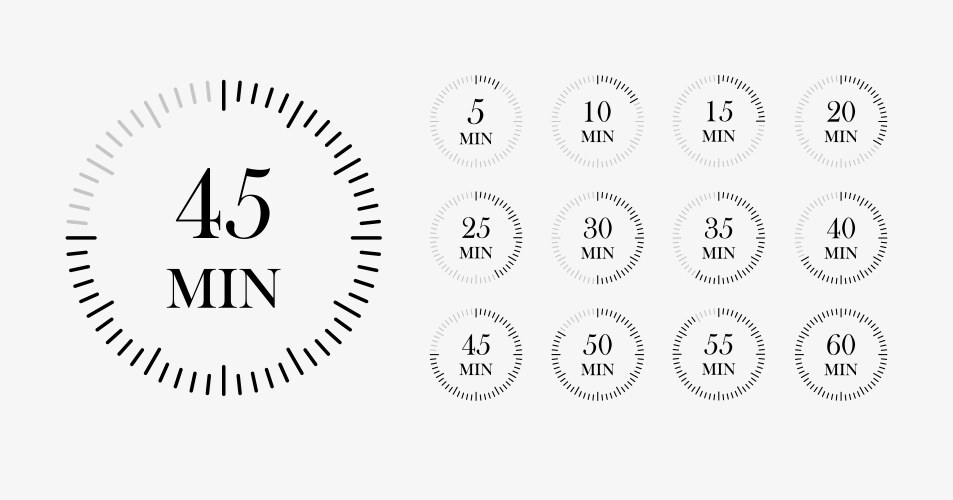 5 to 60 minutes timers clocks set timer icons vector image