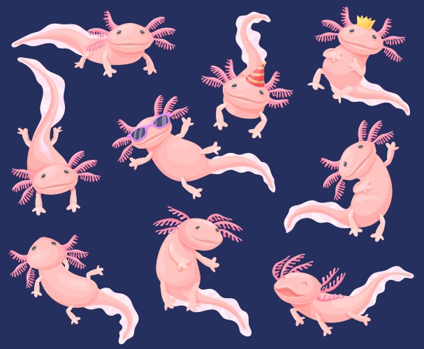 Axolotl cartoon axolotls cute characters kawaii Vector Image