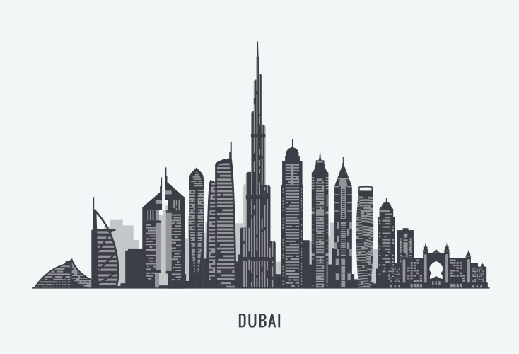 dubai skyline silhouette vector image vector image