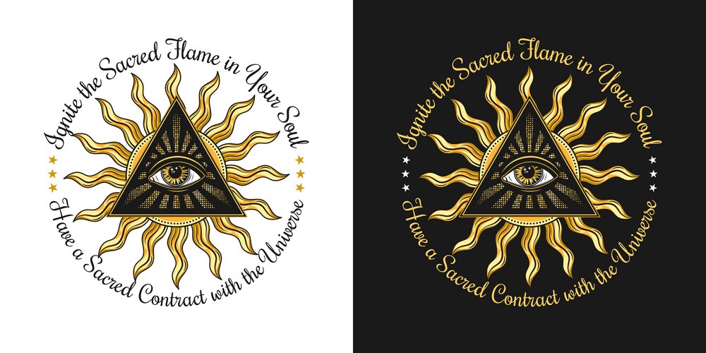 Circular label with all seeing eye sun text Vector Image