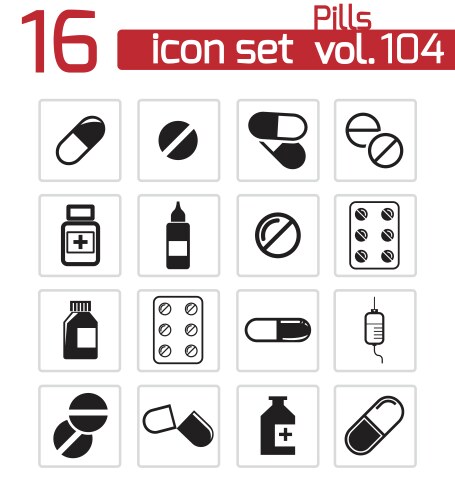 Black Pills Icon Set Vector Image
