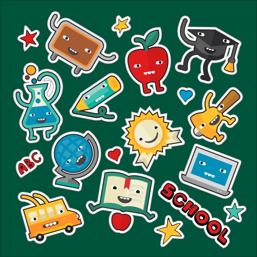 Education and school cute stickers patches vector image