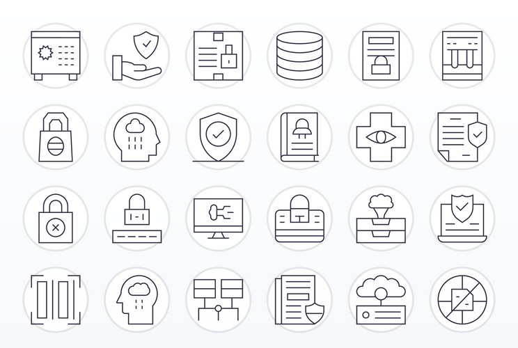 Data Security Icon Set - 24 Thin Line Icons – Royalty-Free Vector ...