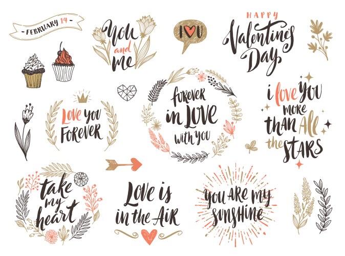 Valentines day hand drawn set Vector Image