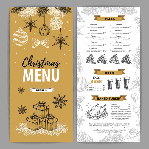 Hand drawing christmas holiday menu design vector image