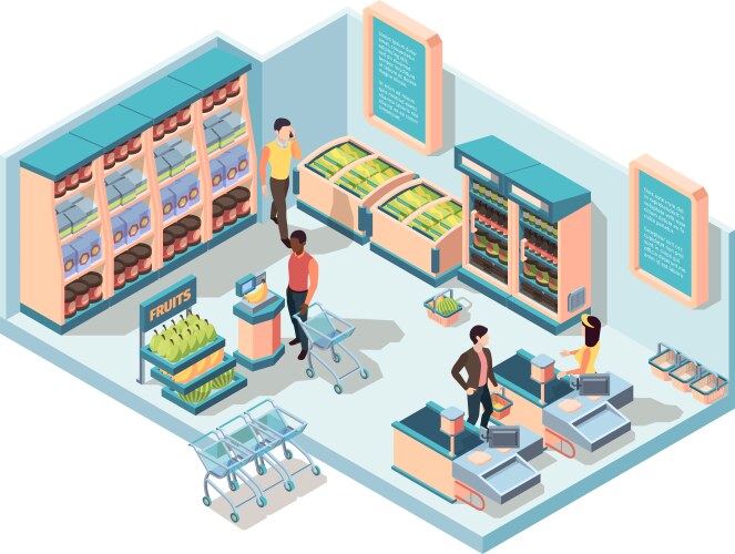 Isometric Supermarket Interior Royalty Free Vector Image