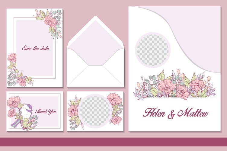 romantic wedding stationery floral set vector image vector image