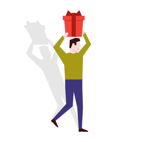 man holding a gift box over his head vector image