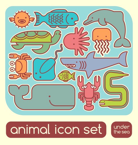 Sticker template with many sea animals Royalty Free Vector
