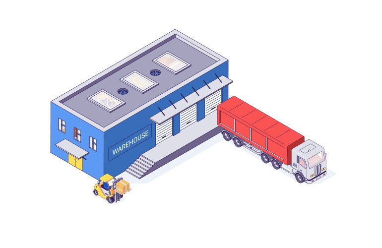 isometric warehouse and storage forklift truck vector image