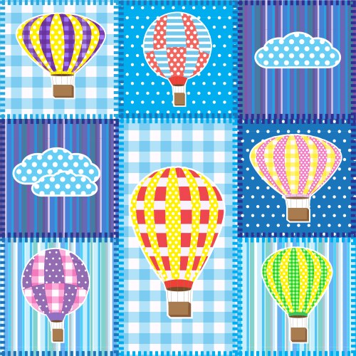 patchwork with hot air balloons vector image