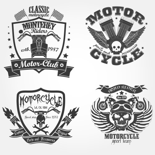 Biker club signs motorcycle repair logos Vector Image