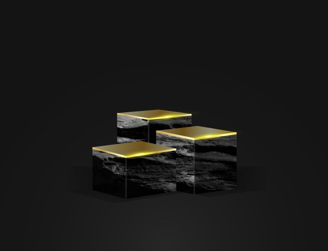 Podium black stone and golden platforms vector image