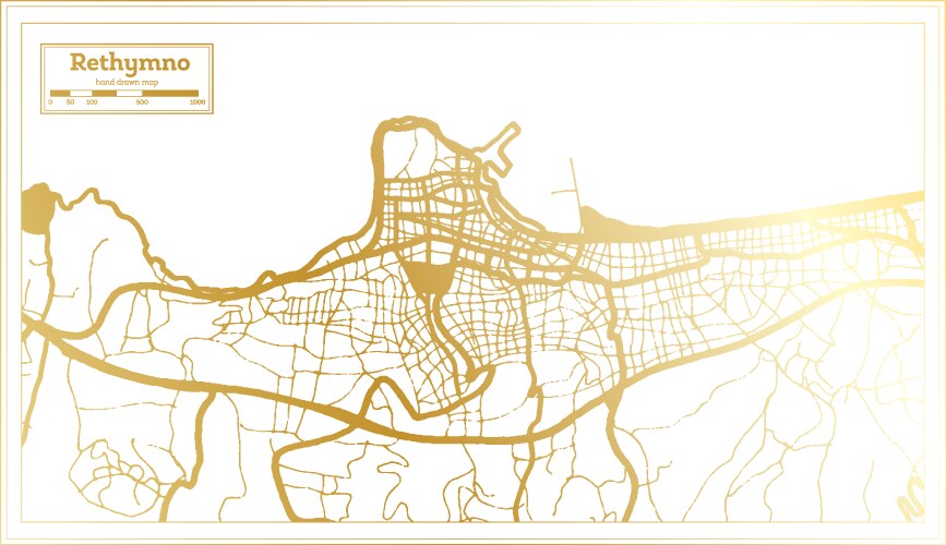 Rethymno greece city map in retro style golden vector image