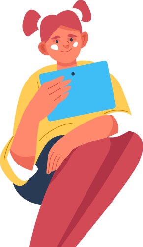 teenager girl watching video on laptop or tablet vector