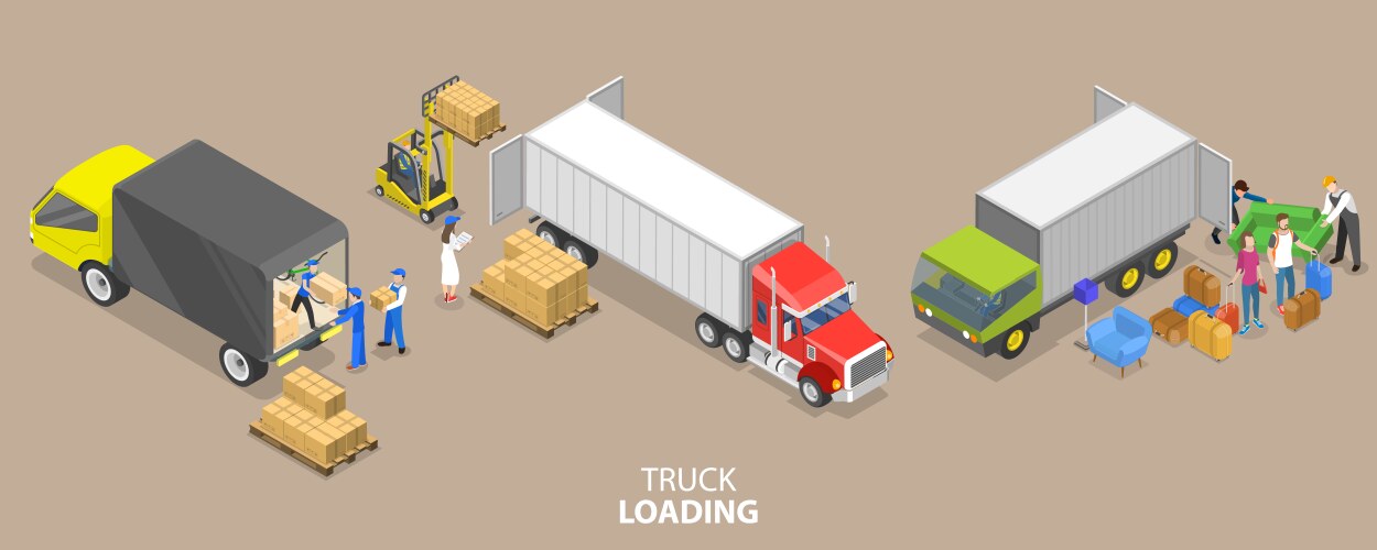 3d isometric trucks lorries shipping Royalty Free Vector