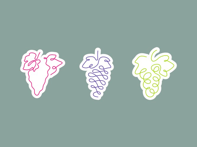 Sticker one line art style grapes abstract food vector image