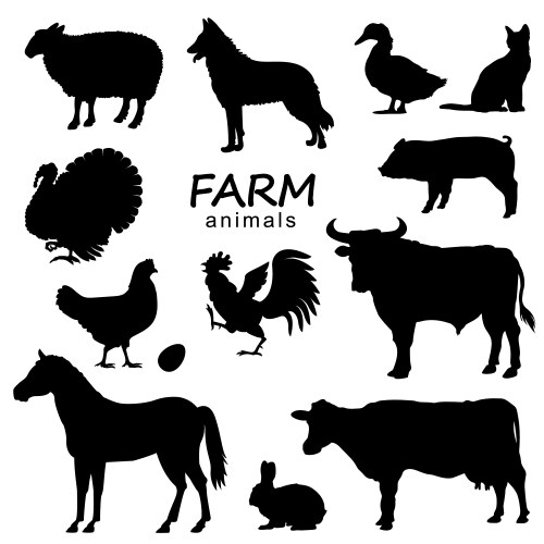 Farm Animal Silhouettes - Black Set Vector Image
