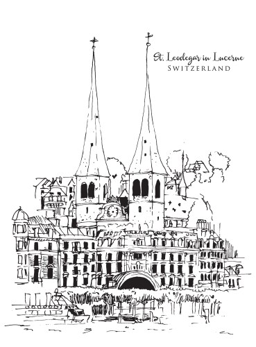 St. Leodegar Church Lucerne Sketch Vector Image