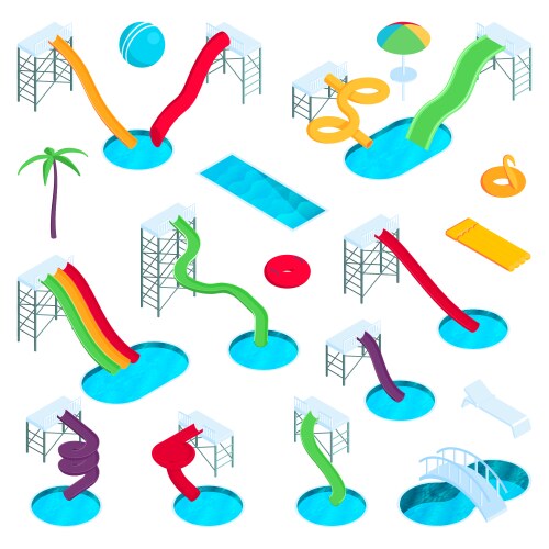 Isometric aqua park composition Royalty Free Vector Image