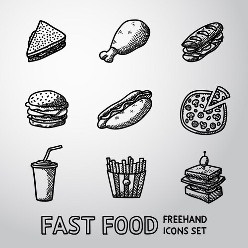 Hand Drawn Fast Food Icons Vector Image