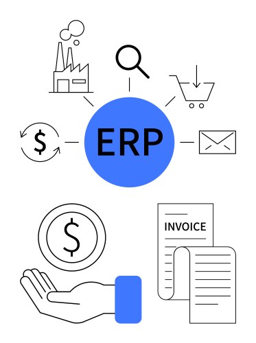 Erp system framework with icons representing vector image