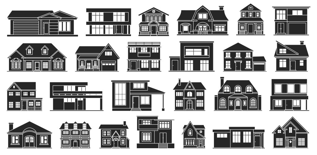 villa house black set icon vector