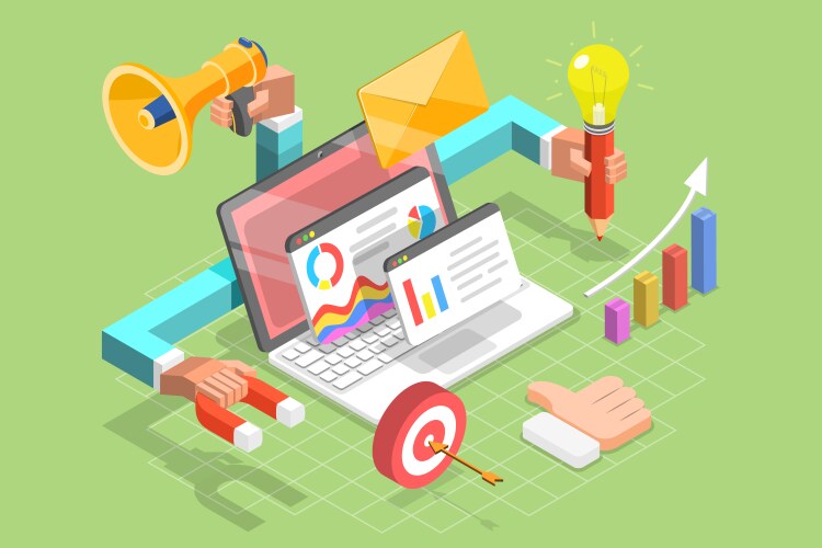 Digital marketing concept 3d isometric Royalty Free Vector