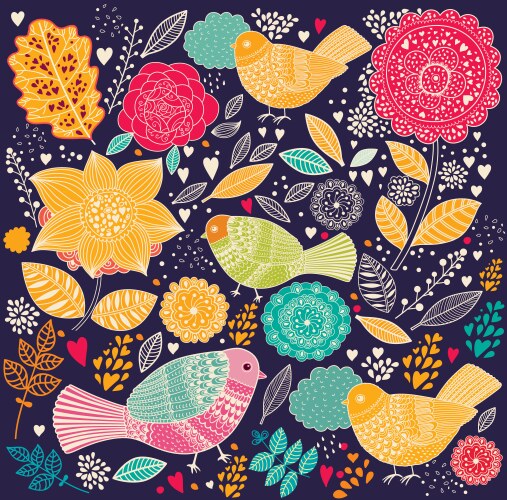 Floral background with birds Royalty Free Vector Image