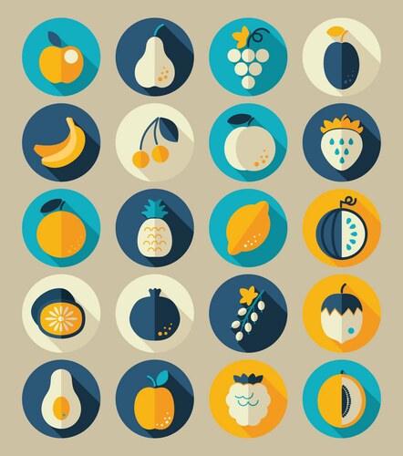 Fruit Flat Icon Set Vector Image