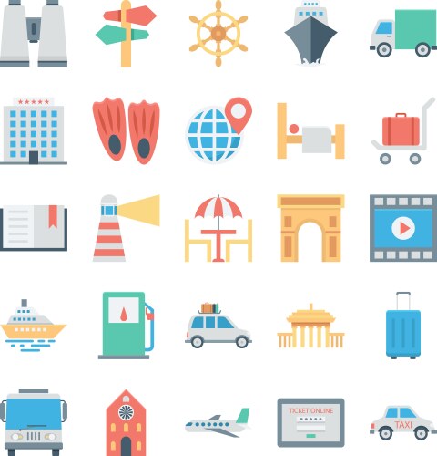 travel and tourism colored icons 5 vector image