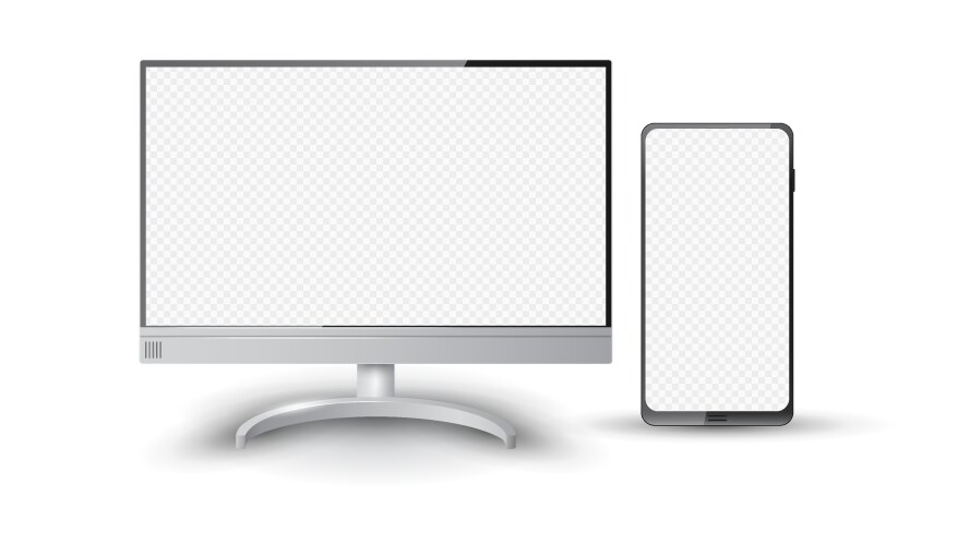 Realistic desktop computer screen and mobile vector image