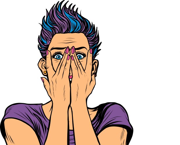 surprised woman covered her face with hands vector image