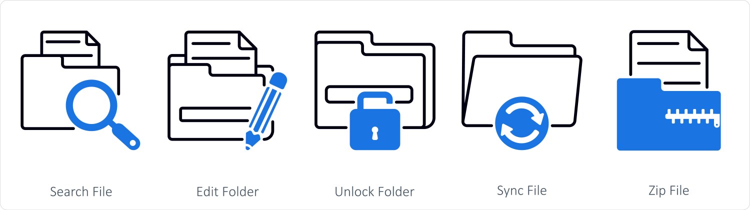 A set of 5 files icons as search file edit folder vector image