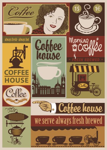 Coffee cards in vintage style hand drawn engraved Vector Image