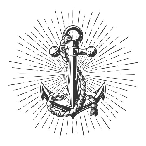 Vintage anchor tattoo with sun rays Vector Image