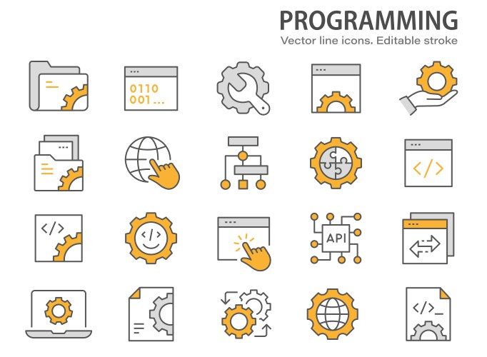 Programming Line Icons - Coding & Development vector image